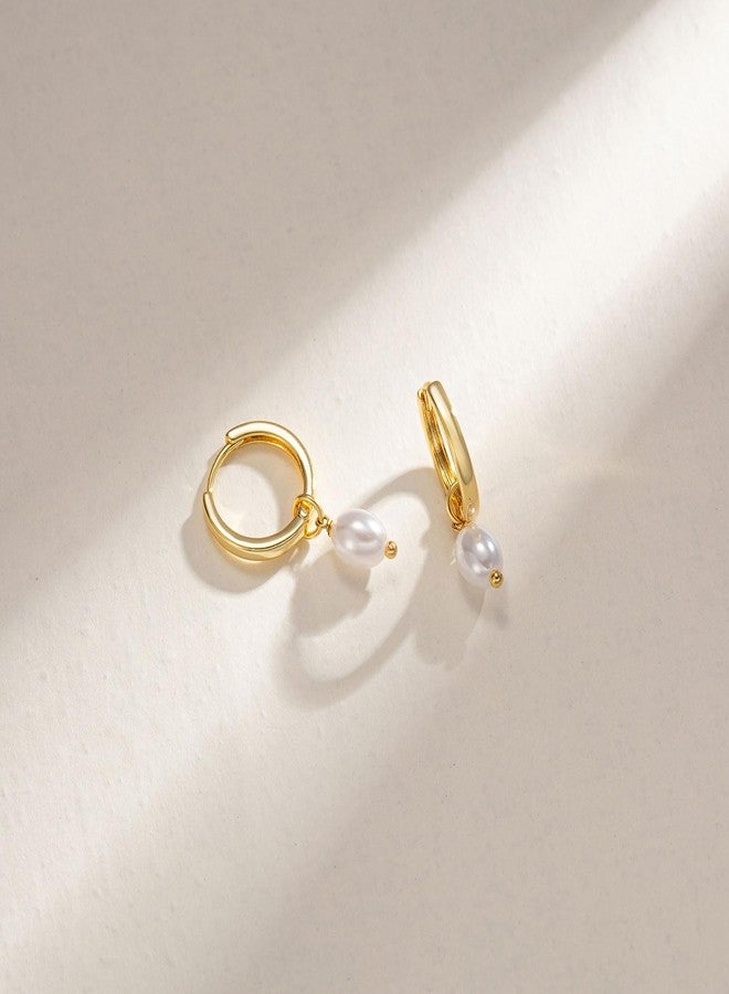 VRIUA Pearl Earrings for Women - 14K Gold Plated Dainty Hoop Teardrop Pearl Earrings - Trendy Gold Wedding Bridal Earrings for Women - Image 3